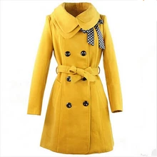 Зимний Тренч, женское длинное шерстяное пальто, Женская ветровка в горошек с бантом, женские пальто с поясом, тонкая женская одежда, плюс размер