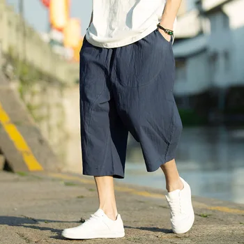 

Summer Streetwear Harem Pants Men 2019 Cotton Linen Calf-Length Joggers Pants Mens Harajuku Sweatpants Hip Hop Wide Leg M~5XL