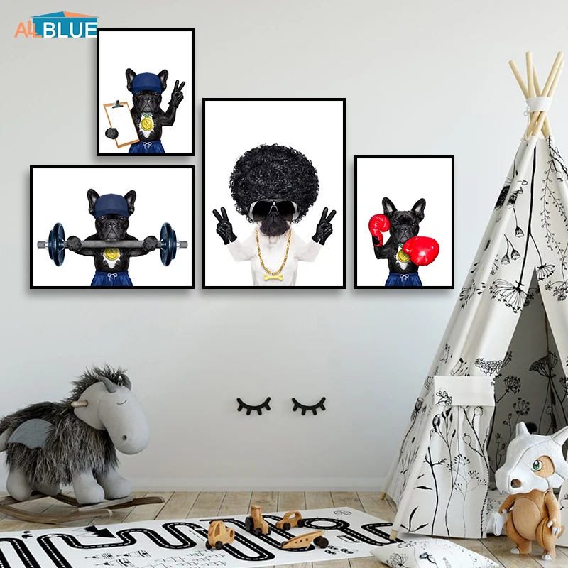 

Scandinavian Poster Baby Cute Animal Canvas Art Print Boxing Dog Funning Nursery Wall Pictures for Kids Room Home Decoration