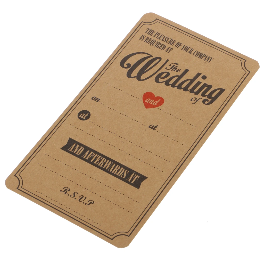 50pcs Kraft Vintage Reception Wedding Invitations Cards & Envelopes for Wedding Party Friends Guests