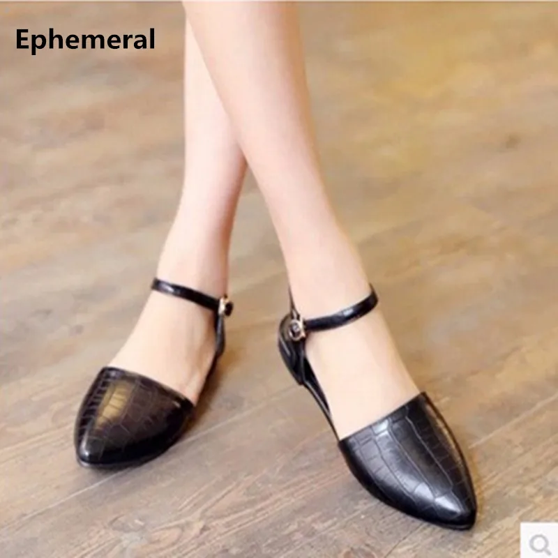 

Lady Cheap Retro big sizes (4-12) Crocodile Leather Pointed Closed toe Buckle strap Flat with sandals Women shoes Summer style