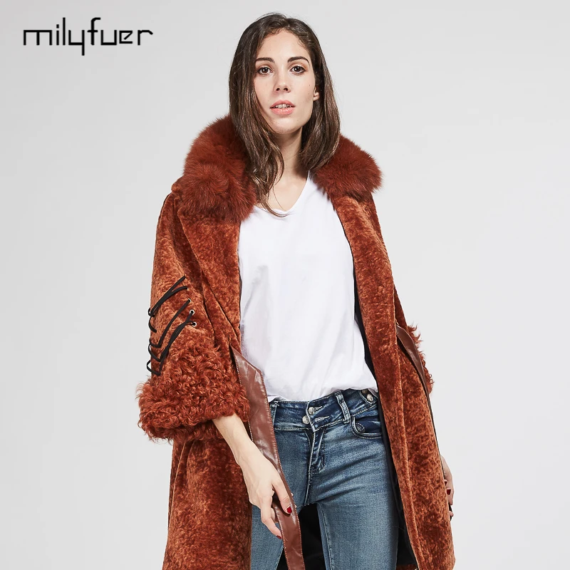 Milyfuer Long Natural Fox Fur Coats Wool Fur Mixed Women Jackets Full ...