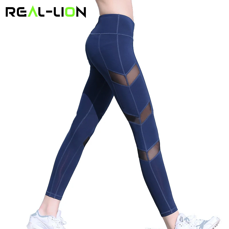 

Reallion Mesh Patchwork Fitness Sport Leggings Women High Waist Yoga Pants Running Pants Fitness Workout Leggings Sport Trousers