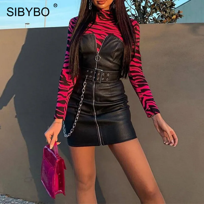 Sibybo сексуальное платье без бретелек с поясом из искусственной кожи женское летнее мини-платье с открытыми плечами на молнии черные Клубные вечерние короткие платья с открытой спиной