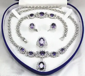 

women's jewelry Purple gem 18KGP Earring Bracelet Necklace Ring Quartz Fine Bridal wide watch wings women queen