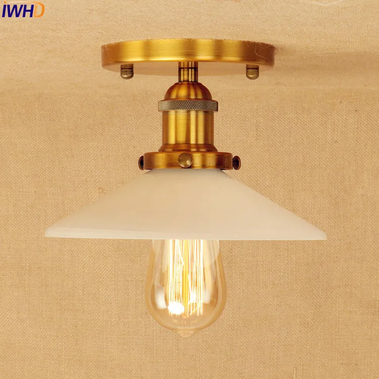 

IWHD White Glass LED Ceiling Light Plafon Golden Living Room Retro Loft Style Industrial Vintage Ceiling Lights Edison Lighting