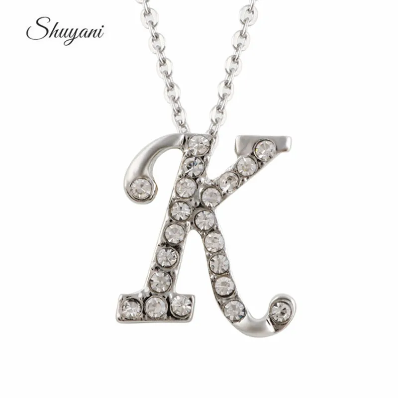 New Arrival 26 Letters Rhinestone Initial K Pendant Silver Plated