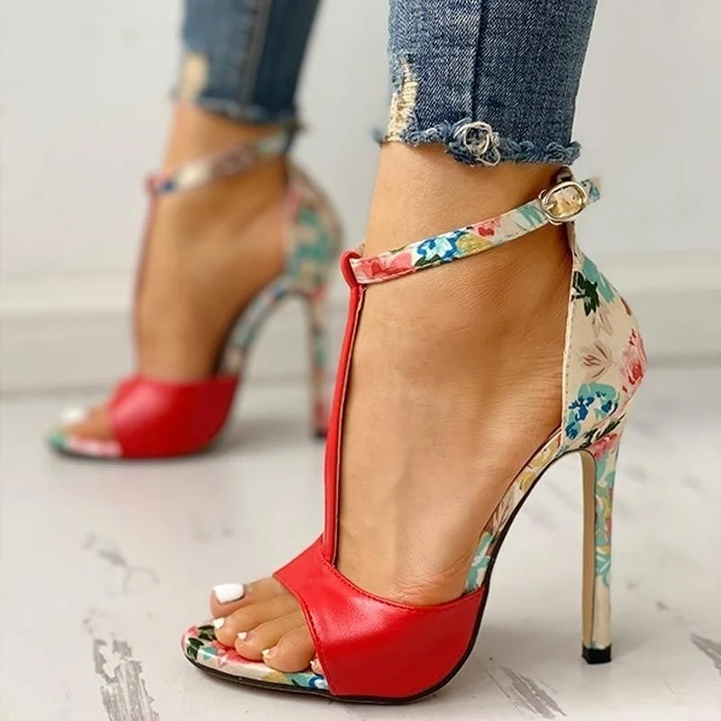 

DAHOOD High Heel Sandals Women Summer Color Matching Sling with Super Fish Party Dress Shoes Floral Strap Shoes Open Toe Sandals