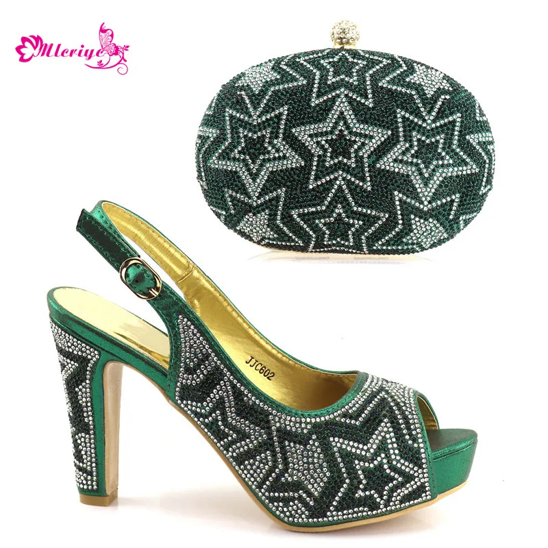 

New Arrival Womens Dress Shoes Open Toe Italian Shoes and Bags To Match Shoes with Bag Set Decorated with Rhinestone Low Heels