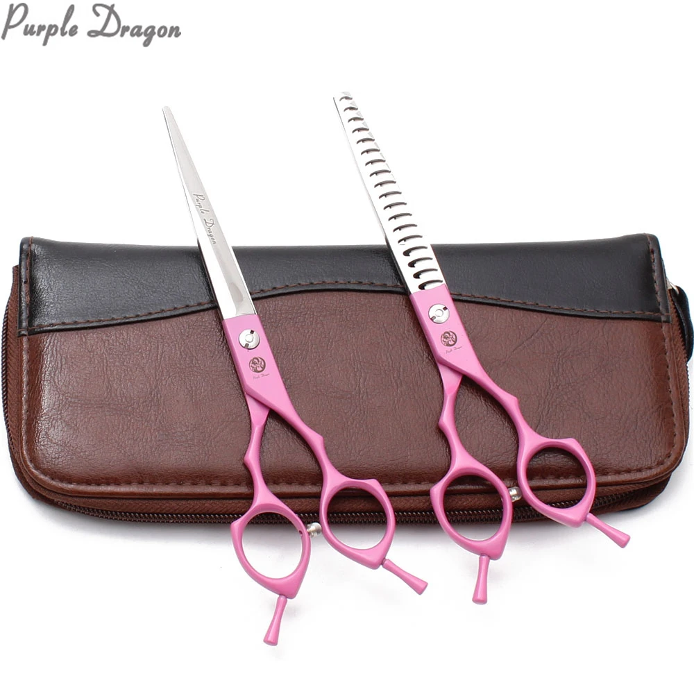 

7" 440C Purple Dragon Pink Straight Scissors Thinning Shears Professional Pet Scissors Dog Grooming Scissors Animal Shears Z9029