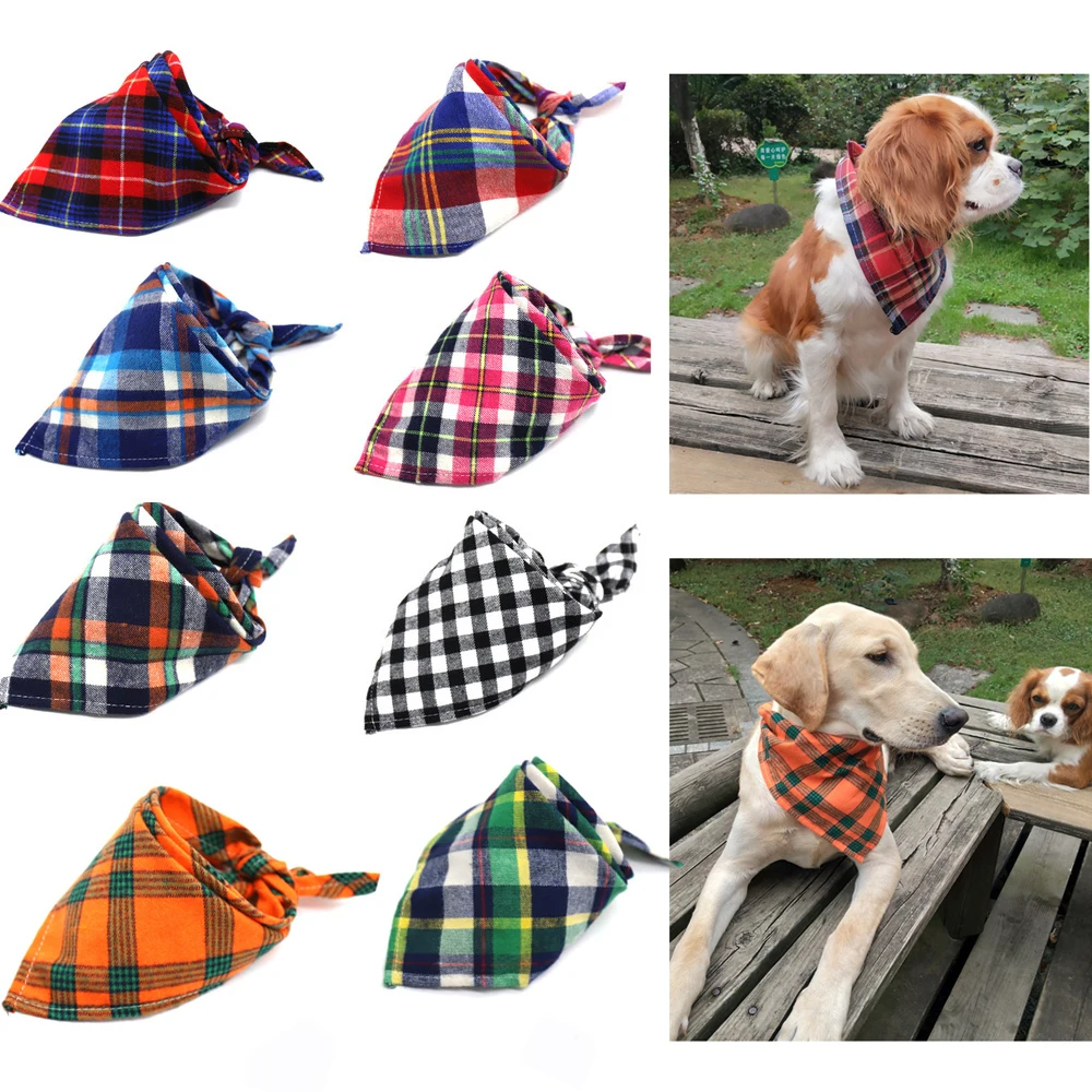 Buy New Winter Dog Bandanas Cotton Plaid Washable Pet