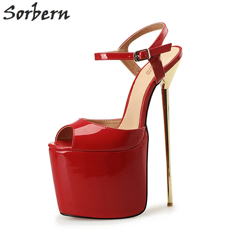 

Sorbern Unisex Size 40-50 Sandals Extrem High Heels 22cm Metal Heeled Slingbacks 9.5cm Platforms Open Toe 2018 Dance Shoes