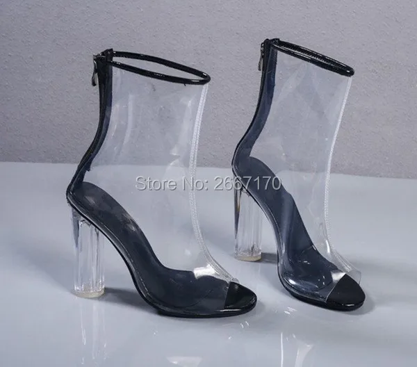 LTTL/Настоящая фотография Chaussure Femme Прозрачные ботинки на прозрачном каблуке