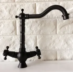Black Oil Rubbed Brass Dual Cross Handles One Hole Bathroom Kitchen Basin Sink Faucet Mixer Tap Swivel Spout Deck Mounted mnf363