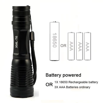 

XM-L LED T6 Flashlight with 18650 Battery + Charger 6000LM 10000LM Super Bright Torch light Zoomable for Emergency Flash Light