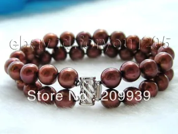 

huij 00322 Double Natural 10mm Round Chocolate Pearl Bracelet