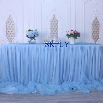 

CL072D New 2019 taffeta ruffled 6ft rectangle 30'' wide, 72'' long table, 1.4m drop blue table cloth with top
