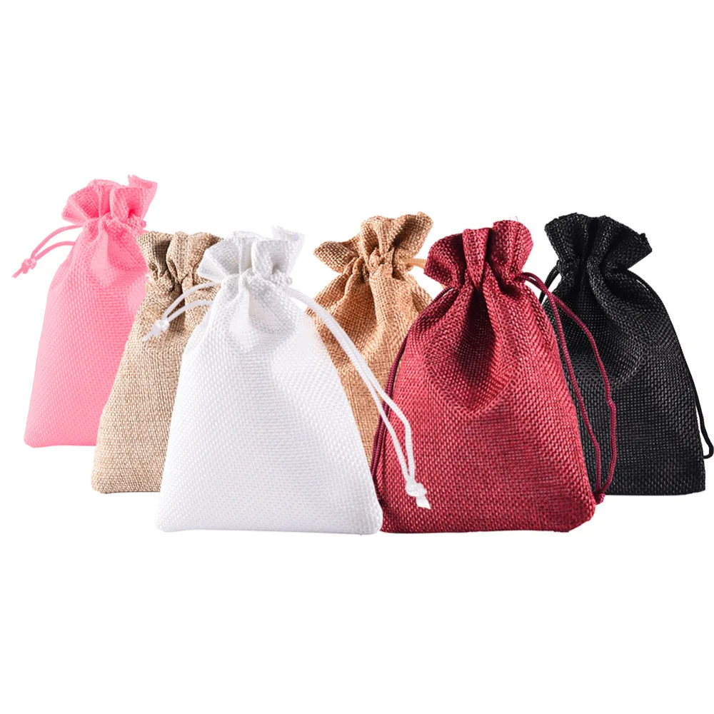 

12Pcs/Lot Handmade Jute Burlap Hessian Drawstring Gift Wedding Favor Bags Candy Packing Drawable Bags Jewelry Bags 10*14cm