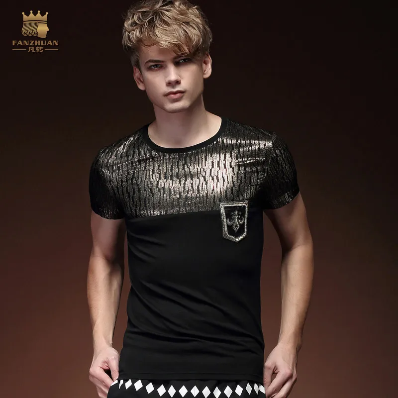 

Free Shipping Summer men's fashion casual short sleeved 2015 personality T-shirt bottoming Shirt 15573 On Sale