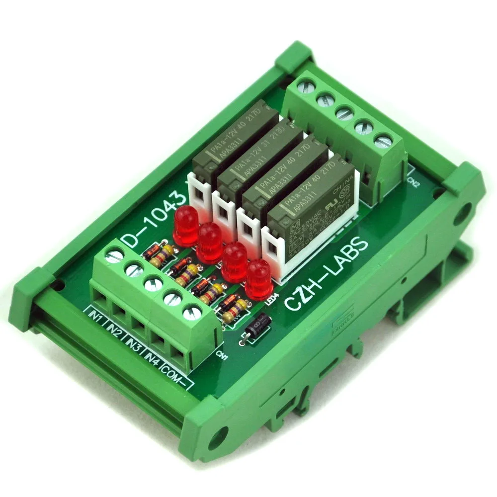 

Slim DIN Rail Mount DC12V Source/PNP 4 SPST-NO 5A Power Relay Module, APAN3112