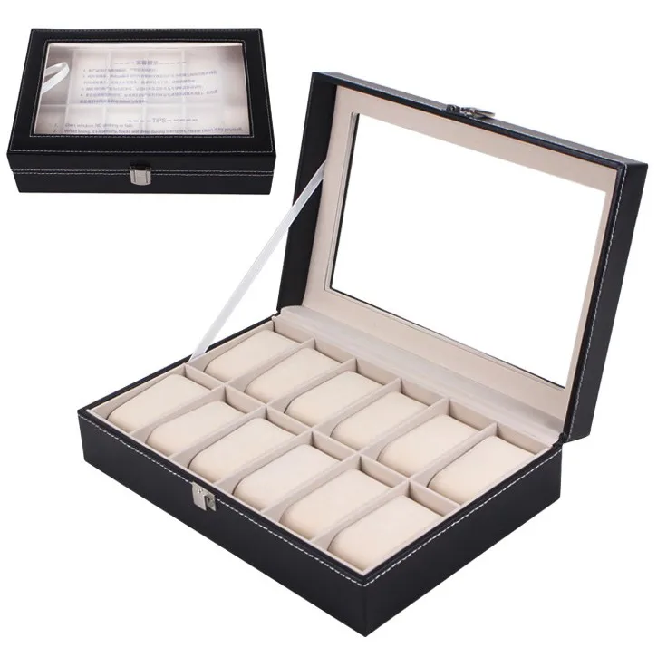 Luxury PU 12 Grids Leather Watch Box Fashion style for convenient travel storage Jewelry Watch Collector Cases Organizer Box