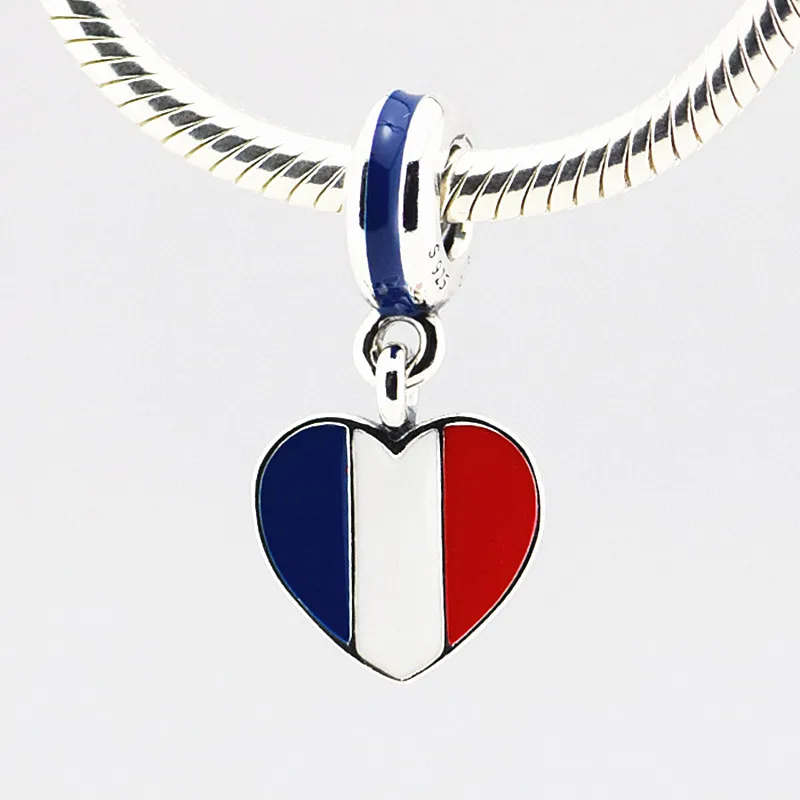 

Beads France heart flag DIY Beaded 100% 925 Sterling Silver Dangle Charm Beads for Jewelry Making Fit Charms Bracelets PF235