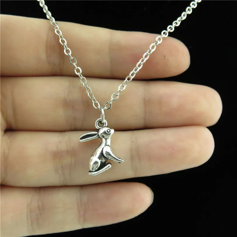

Q022 Free Shipping Silver Alloy Animal Rabbit Pendant Short Chain Collar Necklace 18" Girls Party