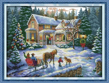 

Return from Christmas counted printed on fabric DMC 14CT 11CT Cross Stitch kitsembroidery needlework Sets Home Decor