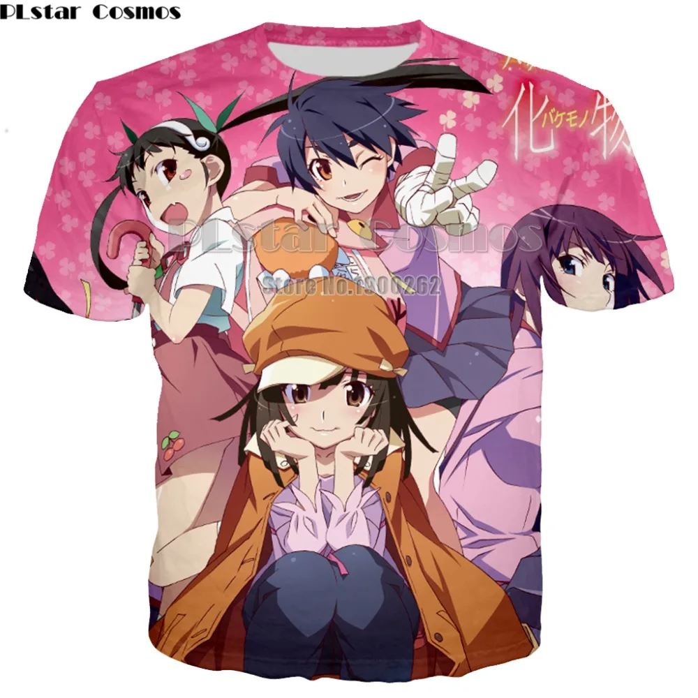 Ух Девушка Аниме bakemonogatari Новый Стиль 3d Футболка с принтом круглым вырезом