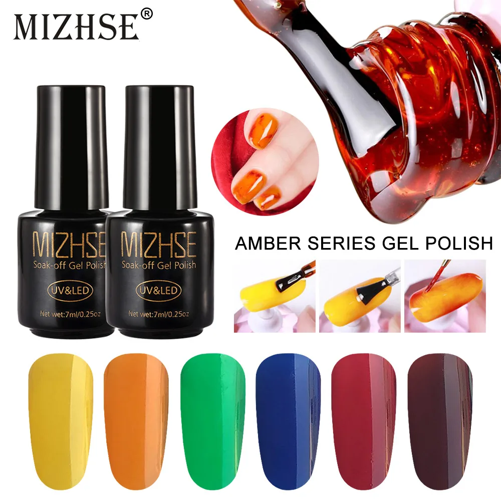 

MIZHSE UV Gel Builder Translucent Amber Coloured Glaze Gel Nail Esmaltes Semi-permanentes UV LED French Manicure Style Nail Gel