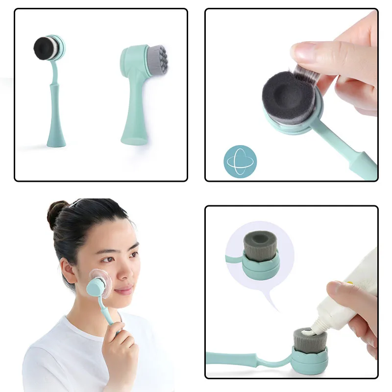 Очищающая щетка, ручное Силиконовое очищающее средство для пор для лица, двухсторонние инструменты для макияжа для чистки лица и пор, щетка для мытья лица