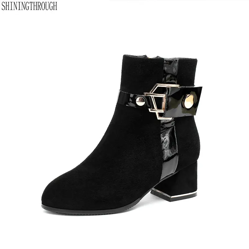

Women Ankle Boots Suede Leather Autumn Winter Warm High Heels Shoes Woman Buckle Party Prom Dancing Pumps