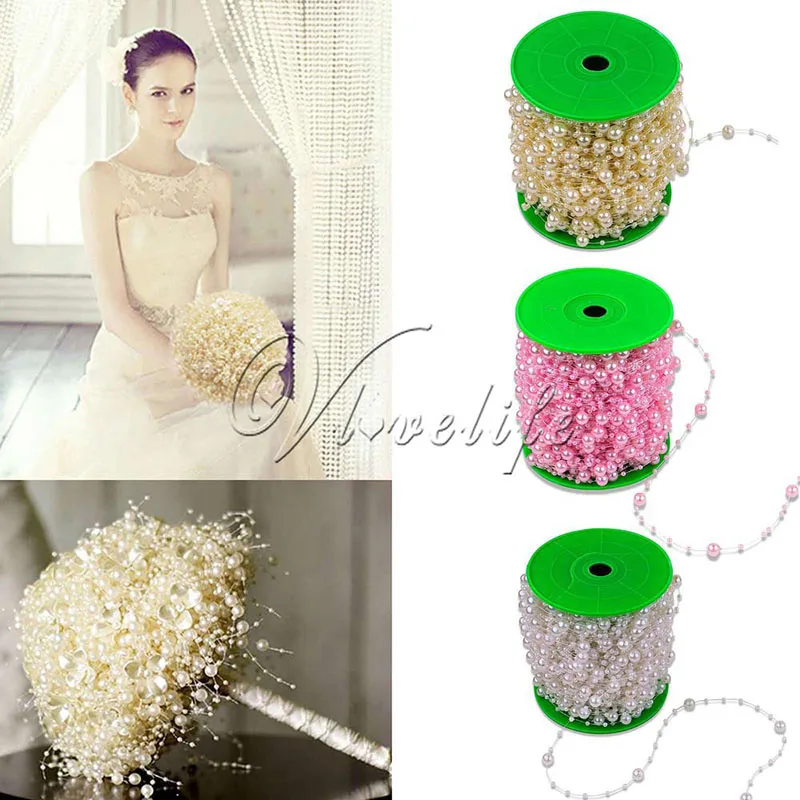 

60 Meters Fishing Line Artificial Pearls Beads Chain Garland Flowers DIY Wedding Party Hair Bouquet Decoration Products Supply