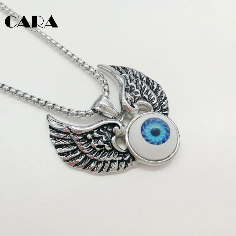 CARA Новый 316L нержавеющая сталь Винтаж серебряные крылья дьявол подвеска с шариком