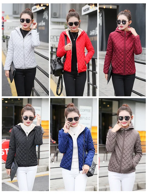 Autumn 2018 New Parkas basic jackets Female Women Winter plus velvet lamb hooded Coats Cotton Winter Jacket Womens Outwear coat -