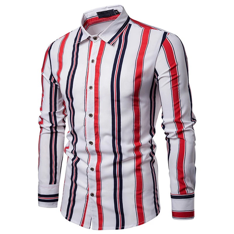

MarKyi 2019 new color striped print men silk shirts long sleeve good quality designer shirts mens new shirt men