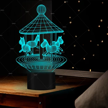

Creative 3D illusion LED Night Light Carousel Discoloration Colorful Atmosphere Lighting Fixture Table Lamp 5V Interesting lamp