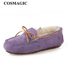 COSMAGIC Neue Frauen Pelz Innen Faulenzer Flache 2019 Winter Mode Wildleder Leder Slip auf Mokassins Halten Warm Bowtie Boot Schuh(China)