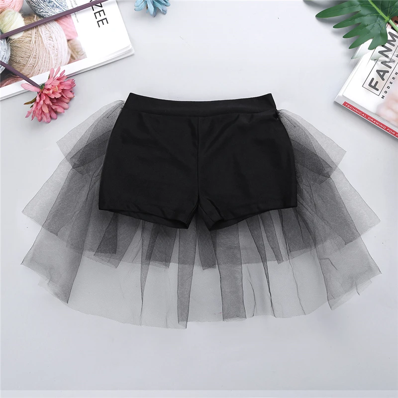 Yizyif детские шорты для девочки штаны с прикрепленными суеты ярусный сетки для бальных танцев сценические для выступлений, беллетная костюм; комбинезон для девочек; Одежда для танцев