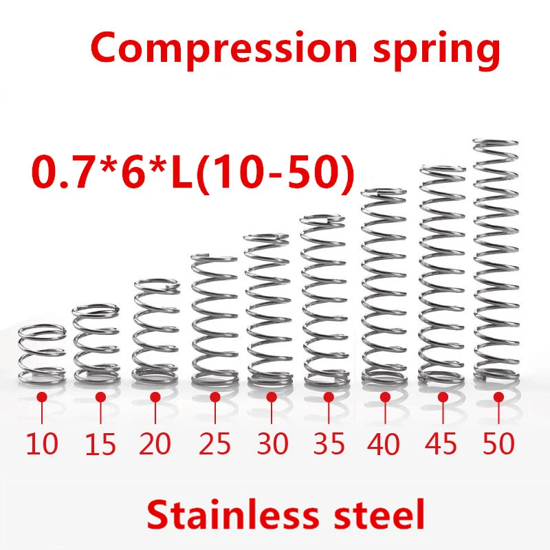 

50pcs/lot 0.7*6*10/15/20/25/30/35/40/45/50mm spring 0.7mm stainless steel Micro small Compression spring