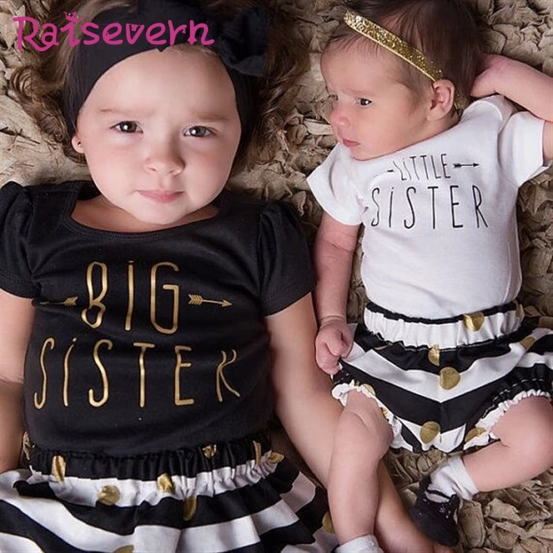 

RAISEVERN Girls Two Piece Sets for Sisters Letter Printed Top and Dot Striped Pants Suits 2019 Children Summer Sports