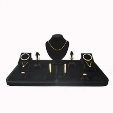 Бархатные ювелирные изделия Дисплей черный ожерелье Подставка-манекен стойки, кольцо стенд шоу чехол Комплект