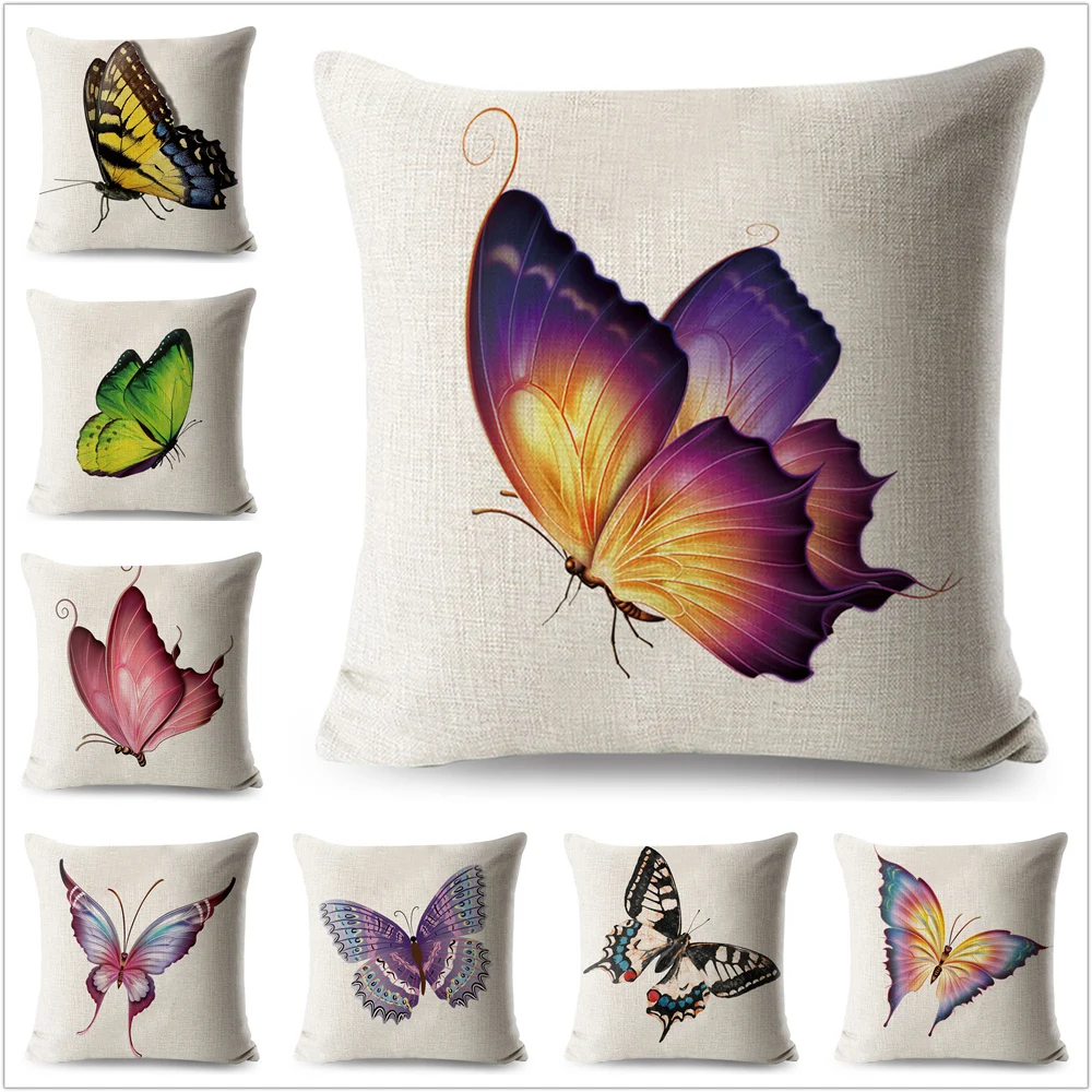 Colorful Cute Butterfly Printed Cushion Cover Pattern Decorative Pillow