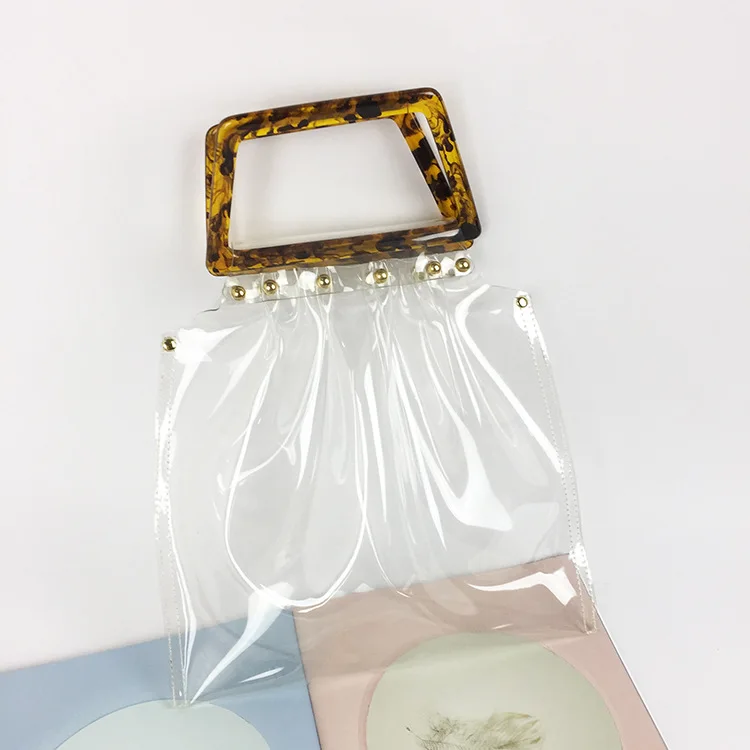 

Women's Fashion PVC Clear Tote Bag Brand Designer Popular Plastic Handle Summer Beach Handbags Transparent Jelly Bag Handbag