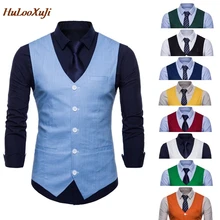 HuLooXuJi мужские жилеты классический сплошной цвет костюм жилет, Зауженная модель деловой Тонкий льняной жилет Размер США: XS-2XL
