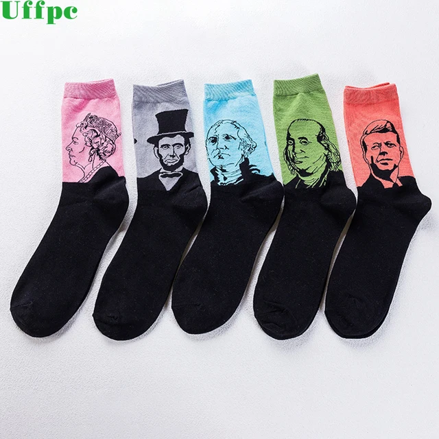 5Pairs/lot Fashion Casual Art Socks Men Cotton Crew Lincoin 3D