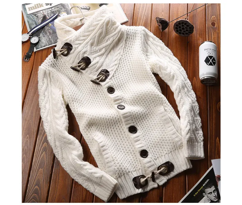2017 Autumn Winter New Brand Men Cardigan Sweater Thicken Loose Fit Acrylic Warm Knited Male Sweatercoat White Black Muls M-3XL-7