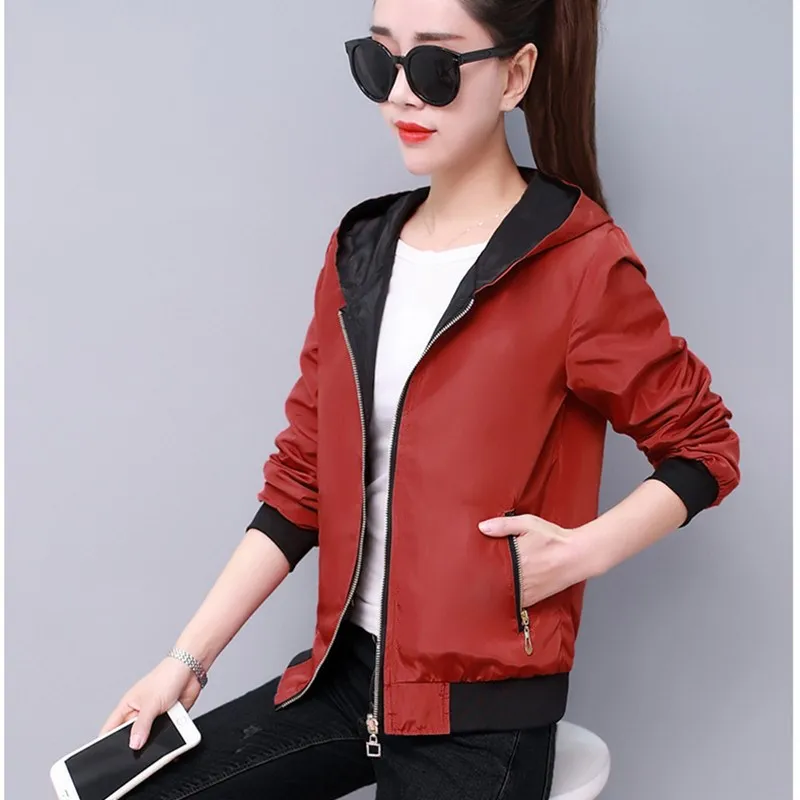 

Plus Size Women Long Sleeve Hooded Coats Spring Autumn Casual Solid Zip Up Basic Jackets