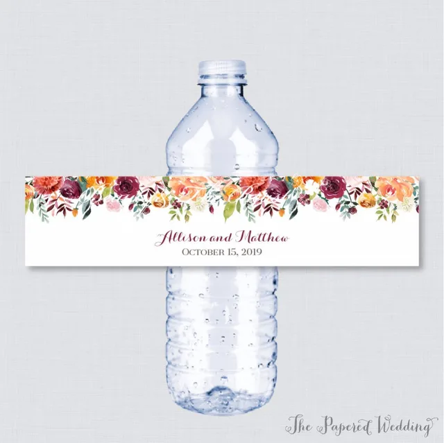 wedding bottle water labels wedding bottle wrappers red flower water bottle label wedding