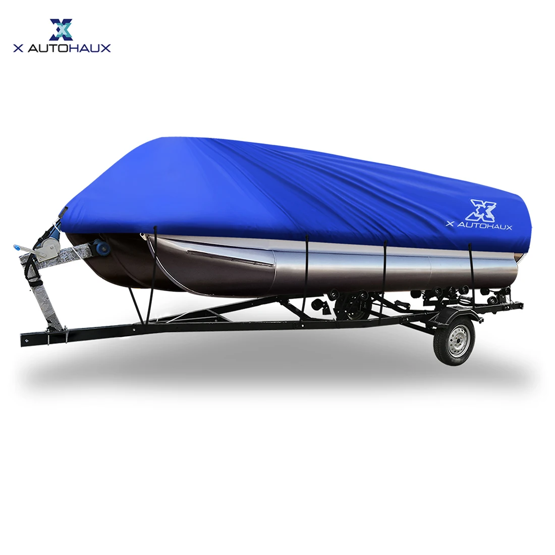 

X Autohaux Grey Blue 17-20ft 21-24ft 300D 600/740 X 400cm Boat Cover Waterproof Trailerable for Square Shape Boats
